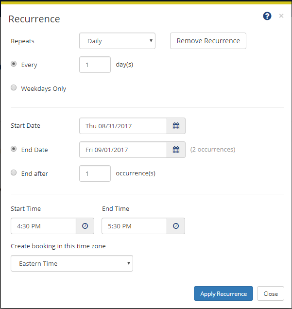 Recurrence Options